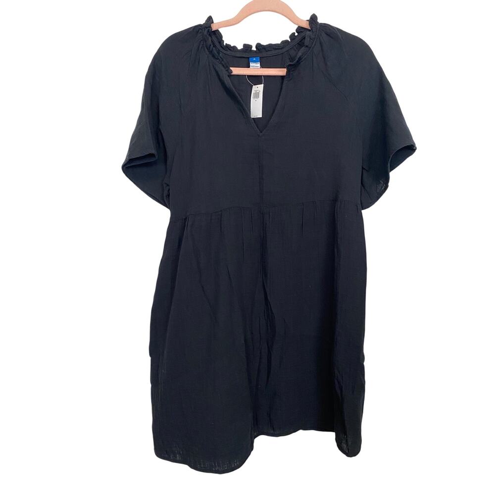 NWT Old Navy Black Cotton Gauze Dress V Neck Pockets Size M